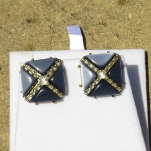 Charel vintage moonglow thermoset blue geometric clip on earrings